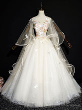 Light Champagne Long Prom Dresses, Champagne Tulle Formal Gown Sweet 16 Dresses